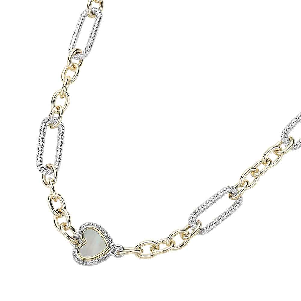 iLLASPARKZ 14K Gold Plated Mother Of Pearl Heart Textured Link Long Necklace