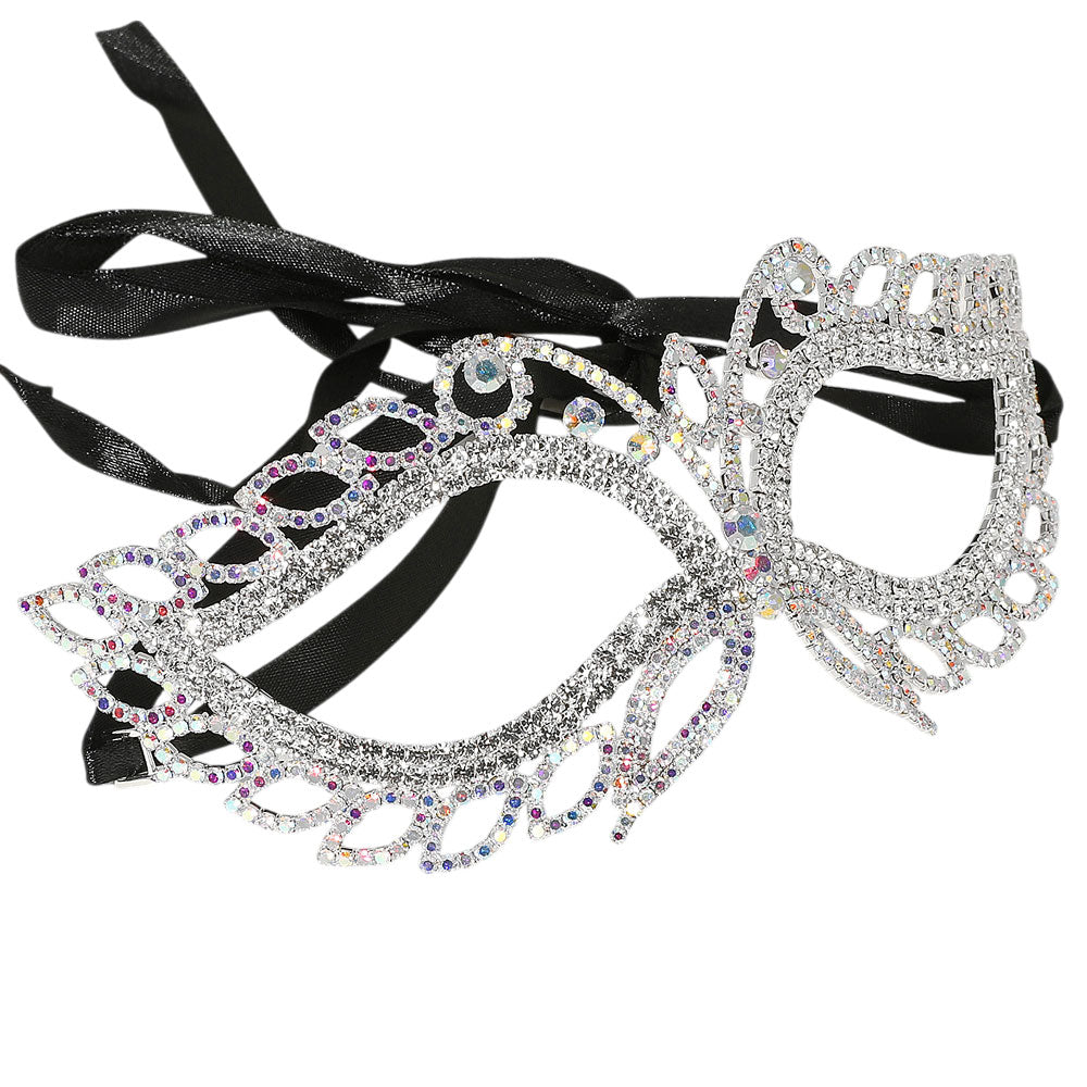 iLLASPARKZ Rhinestone Paved Open Marquise Around Cat Eye Masquerade Mask