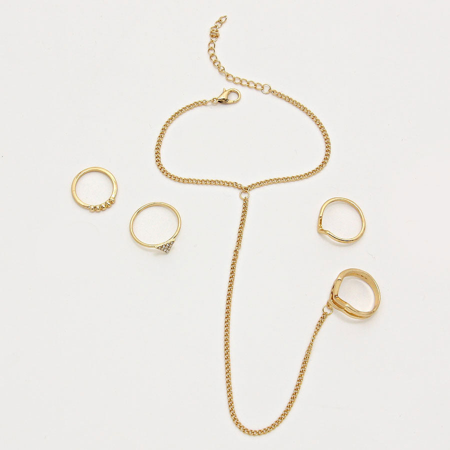 iLLASPARKZ Delta Pave Hand Chain Bracelet Ring Set