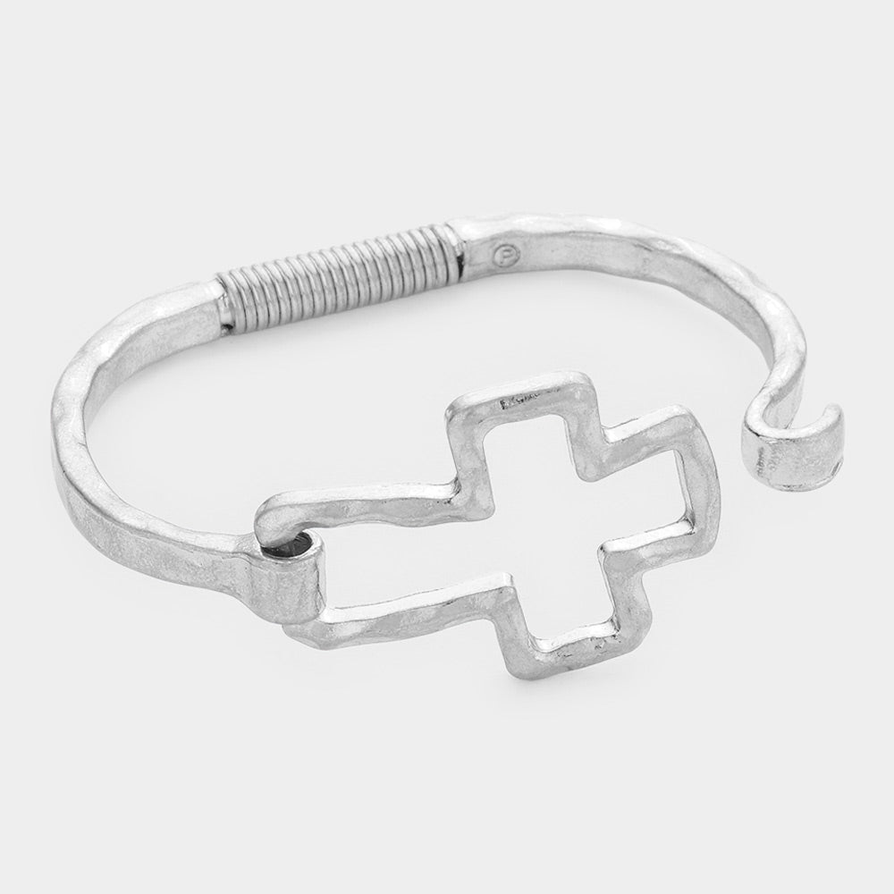 iLLASPARKZ Hammered Open Metal Cross Hook Bracelet