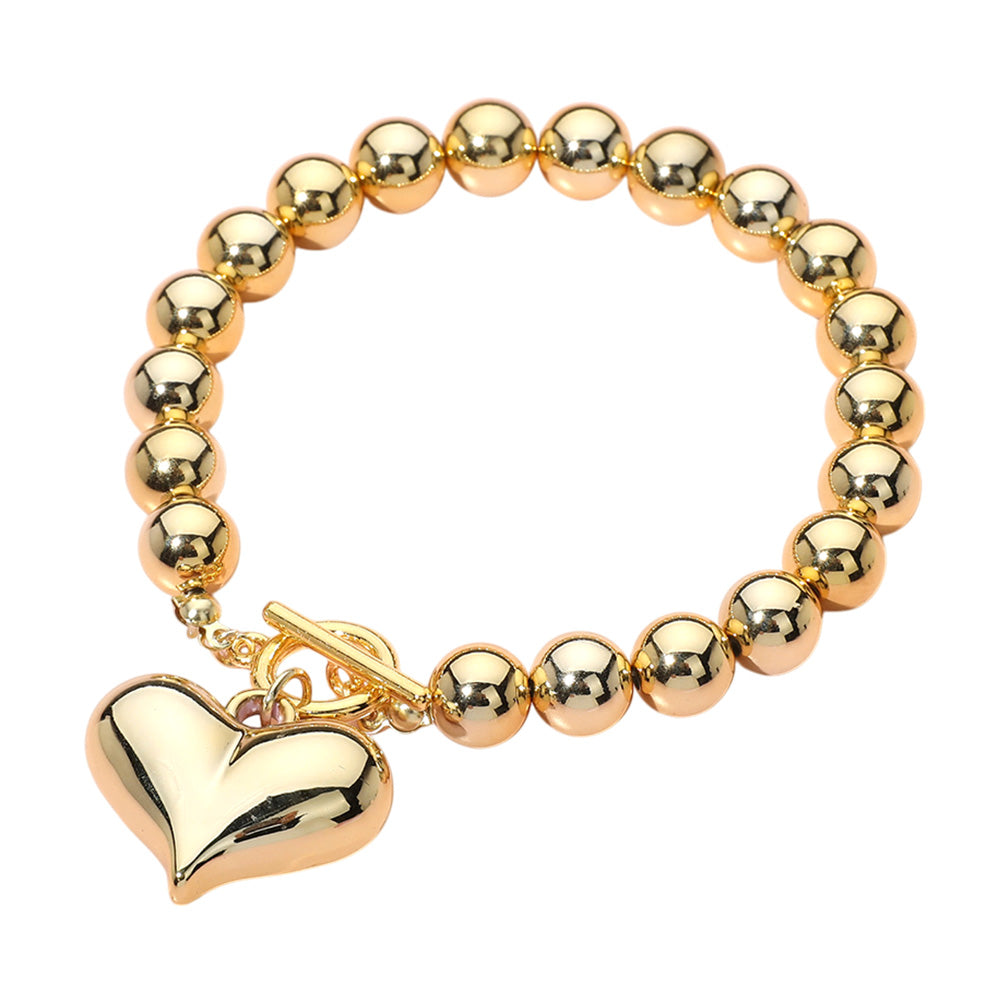 iLLASPARKZ Puffy Metal Heart Charm Ball Toggle Bracelet
