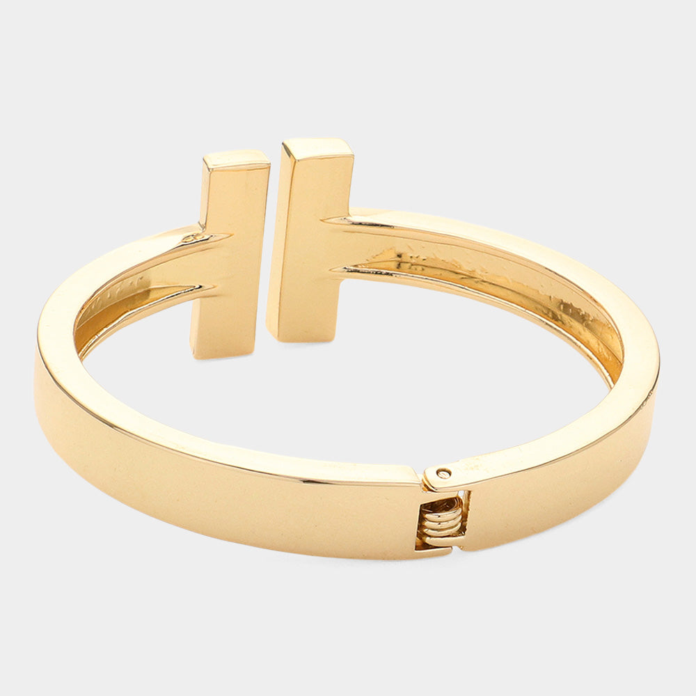 iLLASPARKZ Geometric Metal T Bar Hinged Bangle Bracelet