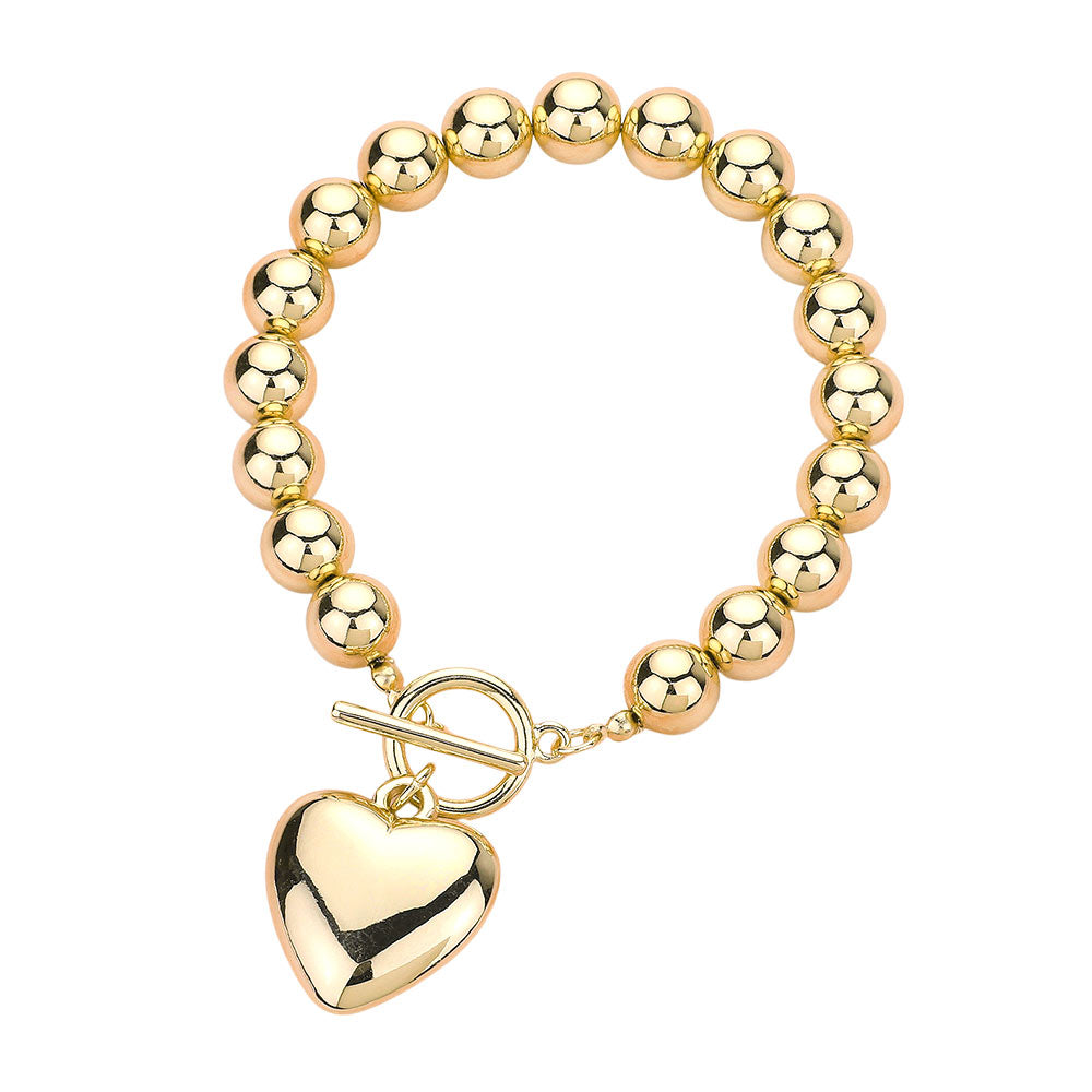 iLLASPARKZ Metal Heart Charm Bubble Chain Toggle Bracelet