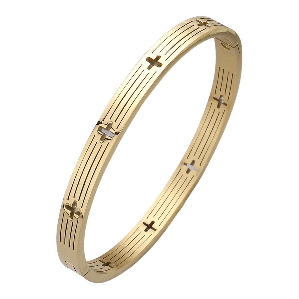iLLASPARKZ Stainless Steel Cross Cutout Hinged Bangle Bracelet