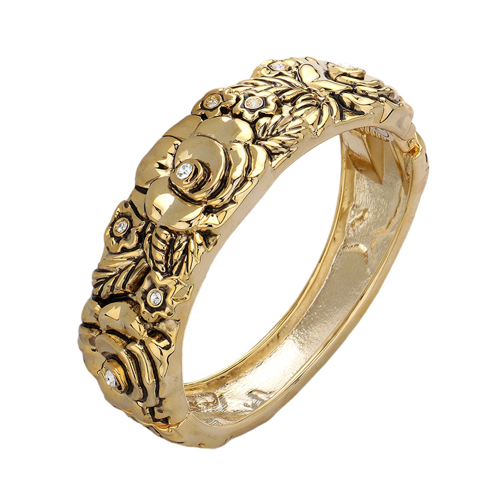 iLLASPARKZ Floral Rose Metal Hinged Bangle Bracelet
