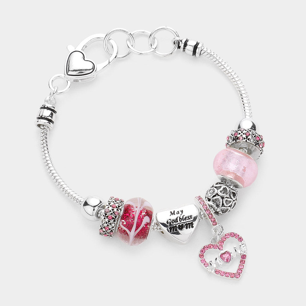 iLLASPARKZ Moms Blessing Heart Charm Multi Bead Bracelet