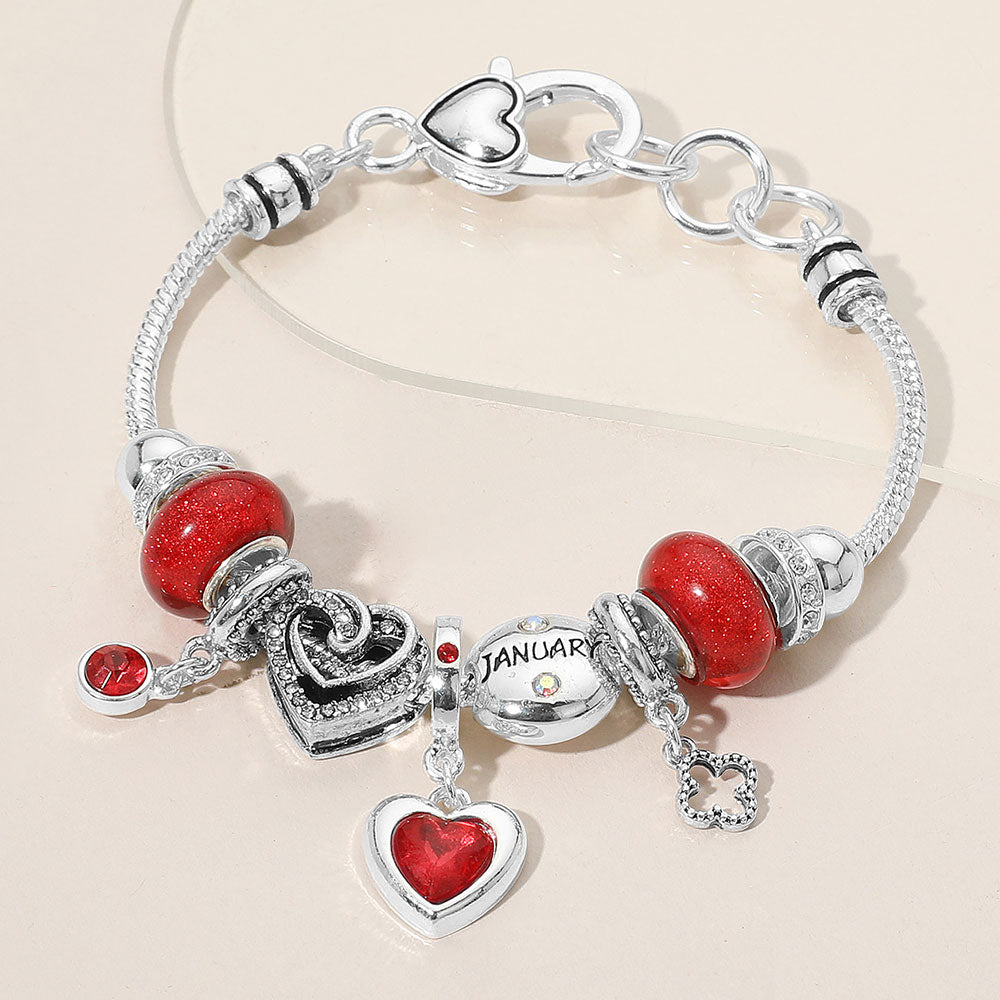 iLLASPARKZ January - Birthstone Heart Charm Multi Beaded Bracelet