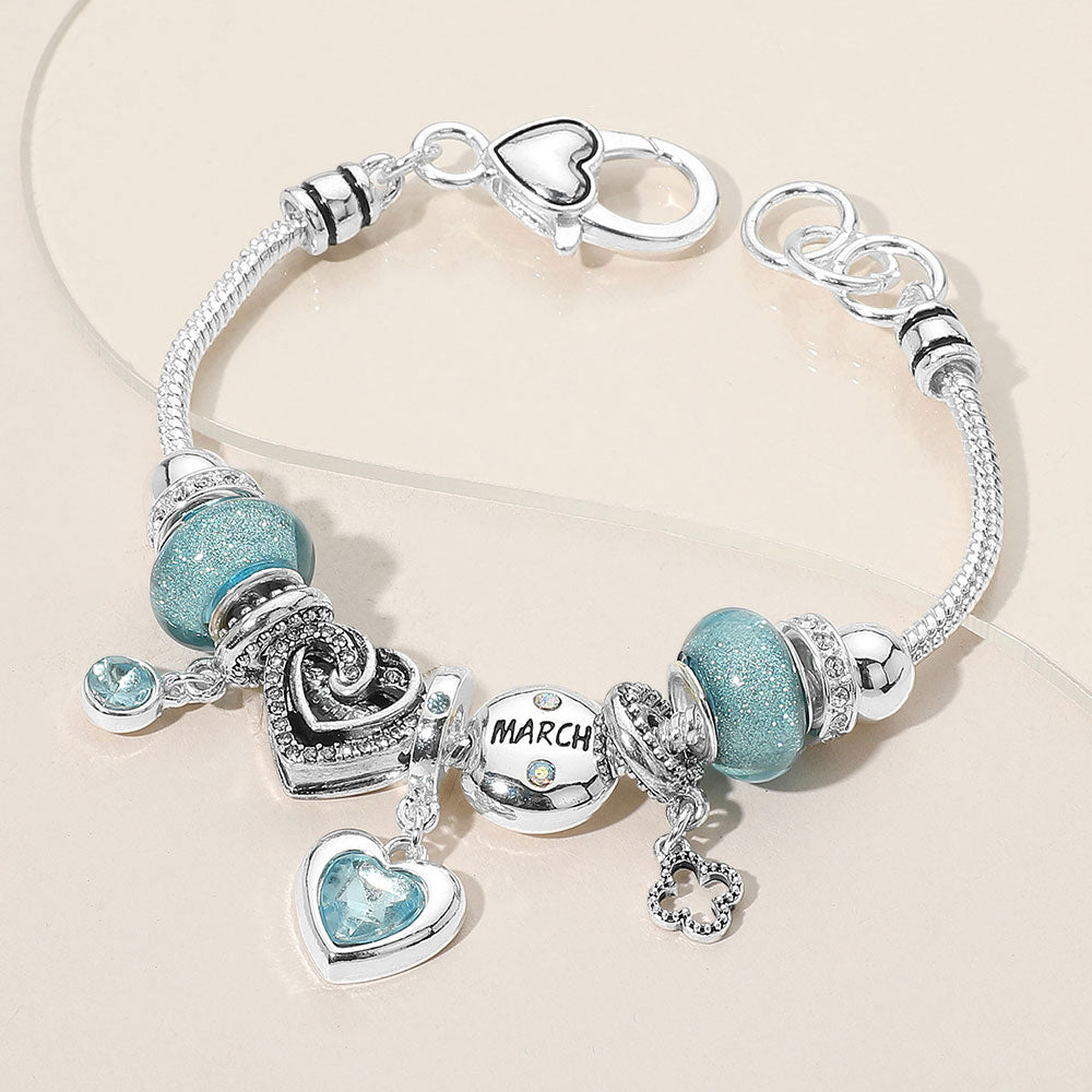 iLLASPARKZ March - Birthstone Heart Charm Multi Beaded Bracelet