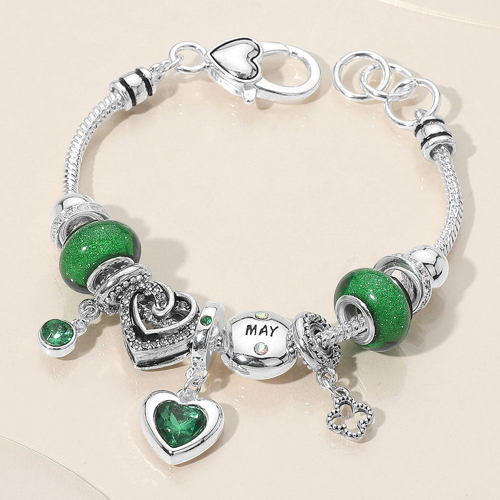 iLLASPARKZ May - Birthstone Heart Charm Multi Beaded Bracelet
