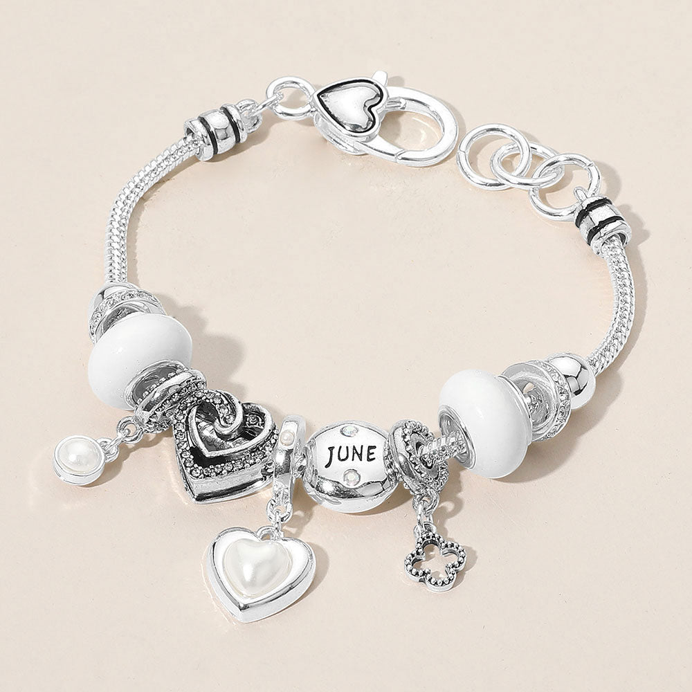 iLLASPARKZ June - Birthstone Heart Charm Multi Beaded Bracelet