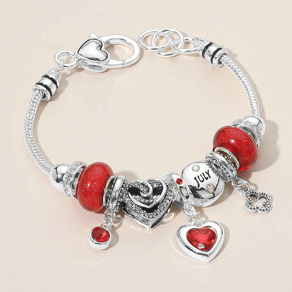 iLLASPARKZ July - Birthstone Heart Charm Multi Beaded Bracelet
