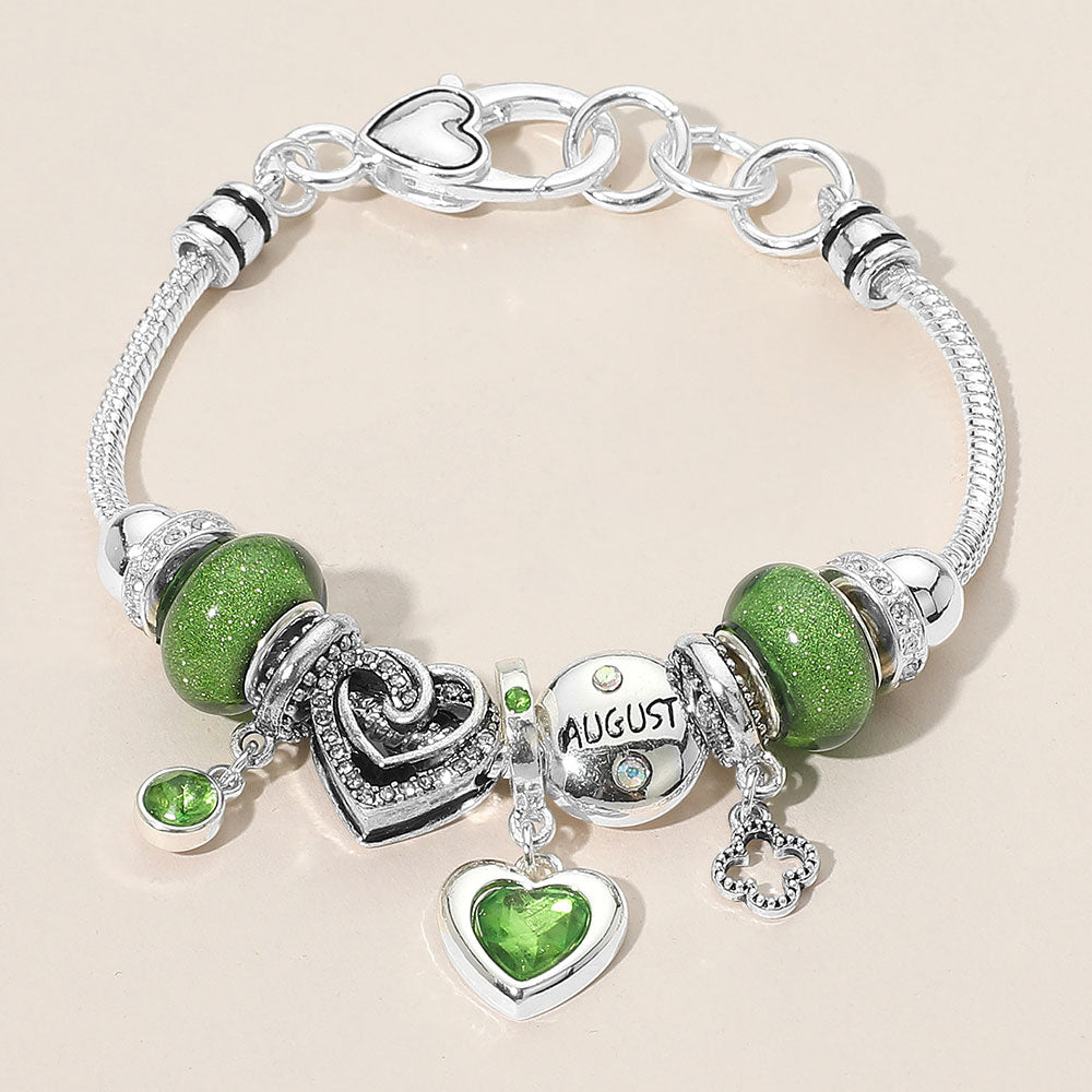 iLLASPARKZ August - Birthstone Heart Charm Multi Beaded Bracelet