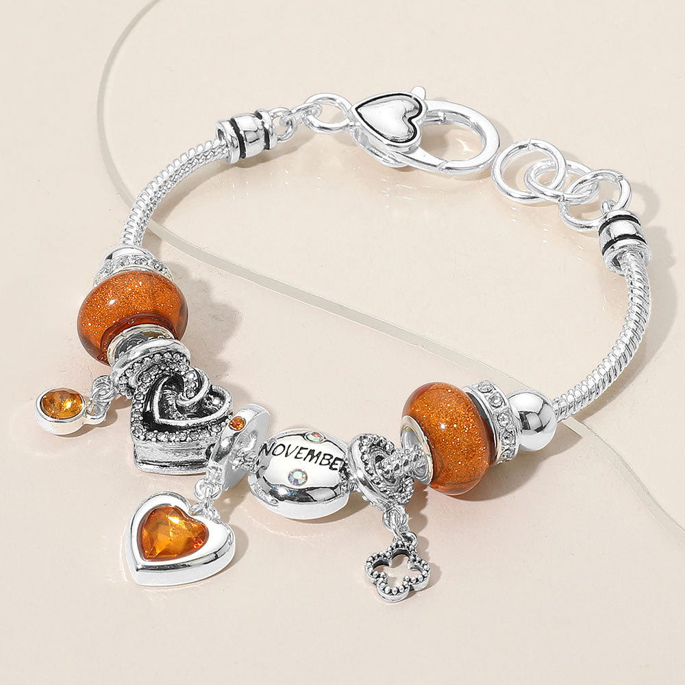 iLLASPARKZ November - Birthstone Heart Charm Multi Beaded Bracelet