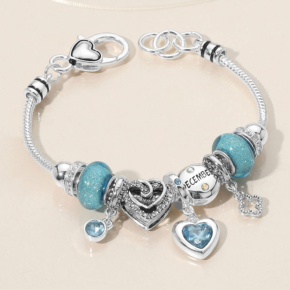 iLLASPARKZ December - Birthstone Heart Charm Multi Beaded Bracelet