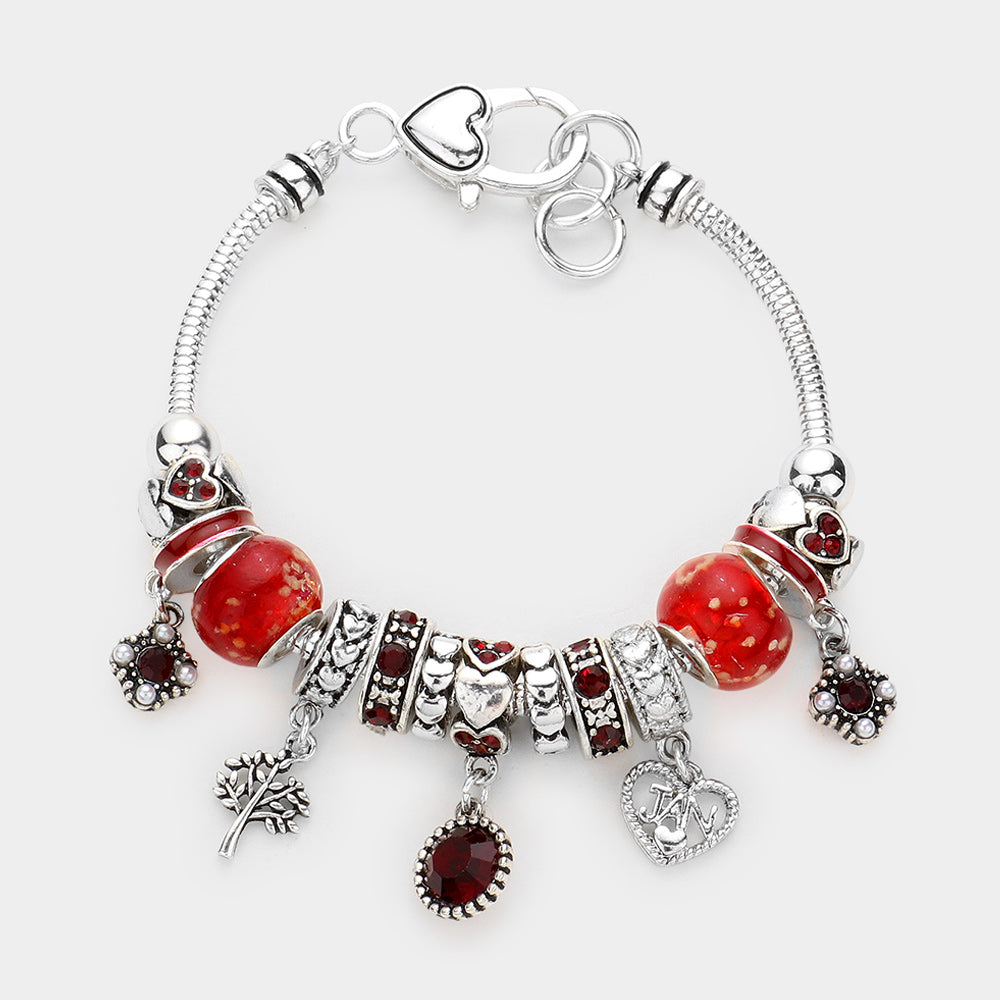 iLLASPARKZ January - Birthstone Heart Charm Multi Beaded Bracelet