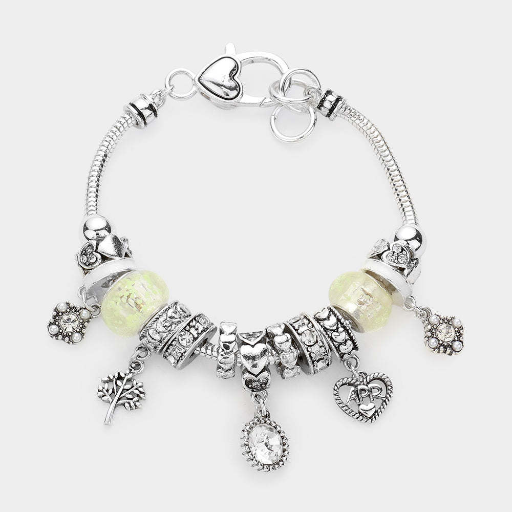 iLLASPARKZ April - Birthstone Heart Charm Multi Beaded Bracelet