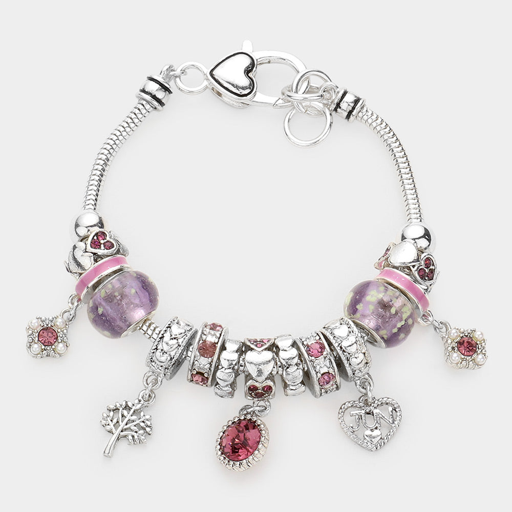 iLLASPARKZ June - Birthstone Heart Charm Multi Beaded Bracelet