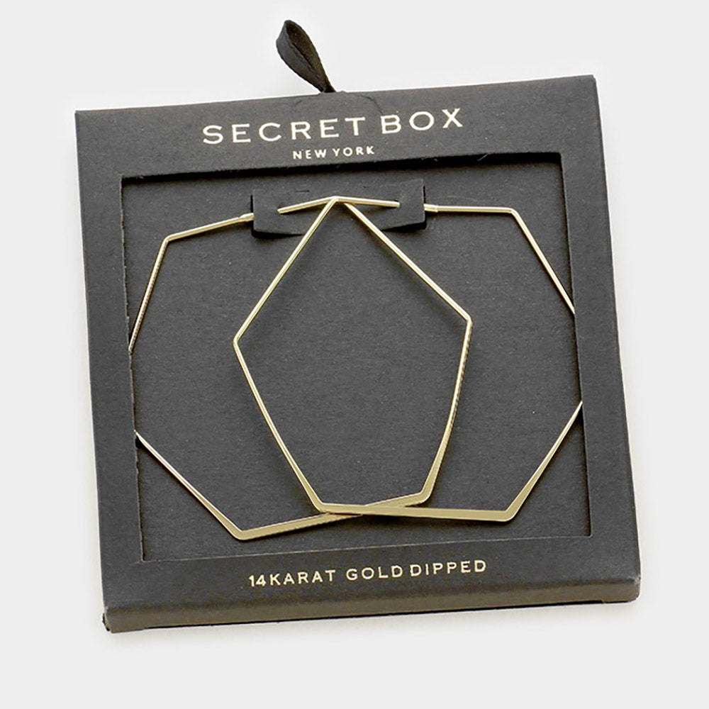 iLLASPARKZ SECRET BOX_14K Gold Dipped Hexagon Hoop Earrings