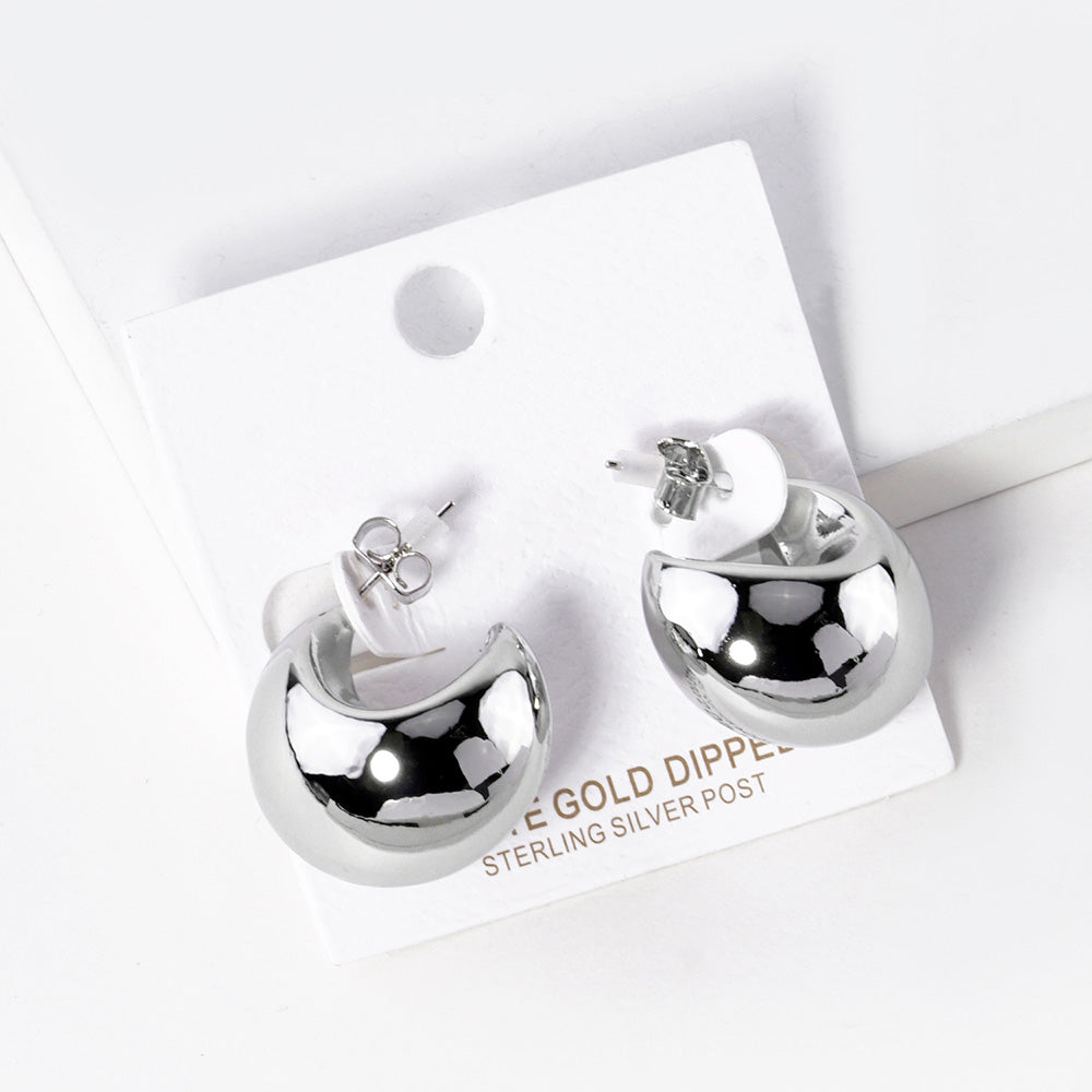 iLLASPARKZ White Gold Dipped Chunky Metal Crescent Hoop Earrings