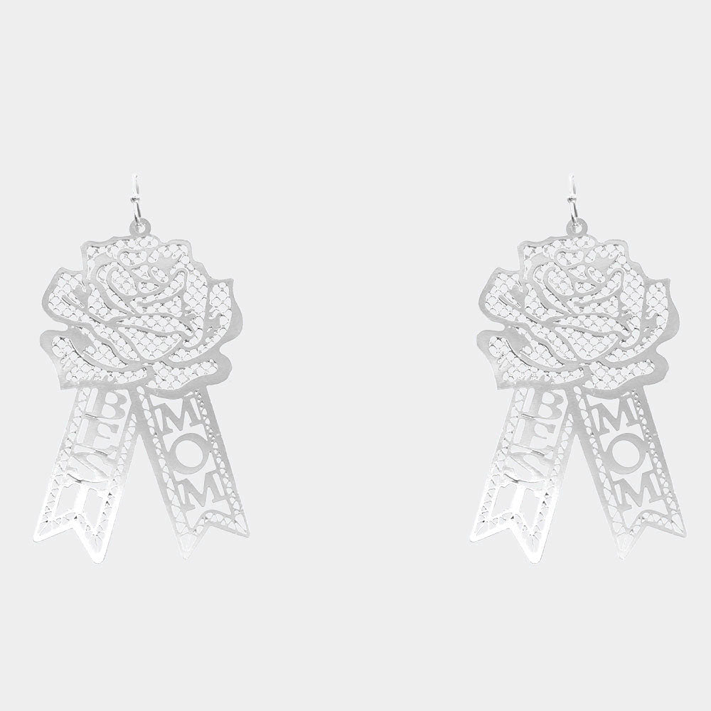 iLLASPARKZ BEST MOM Message Brass Metal Rose Flower Dangle Earrings