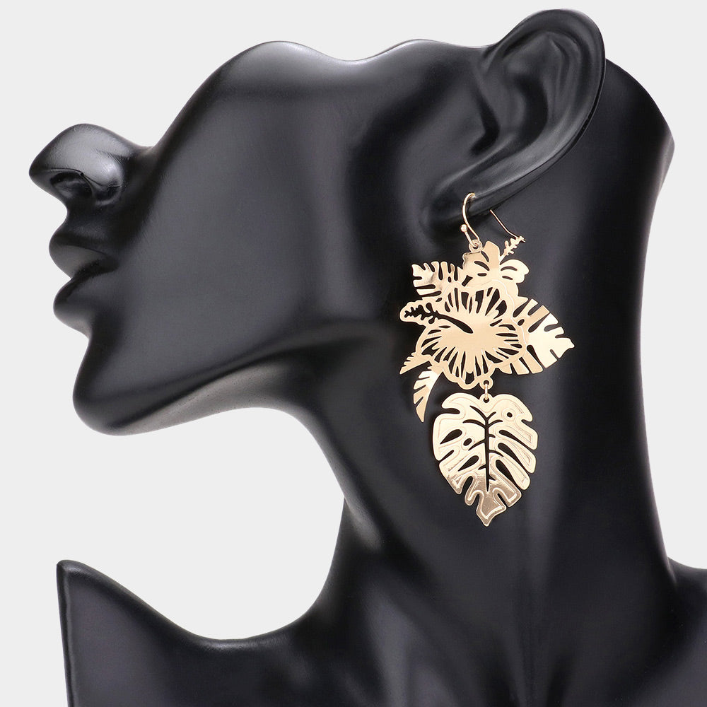 iLLASPARKZ Cut Out Metal Tropical Leaf Link Dangle Earrings