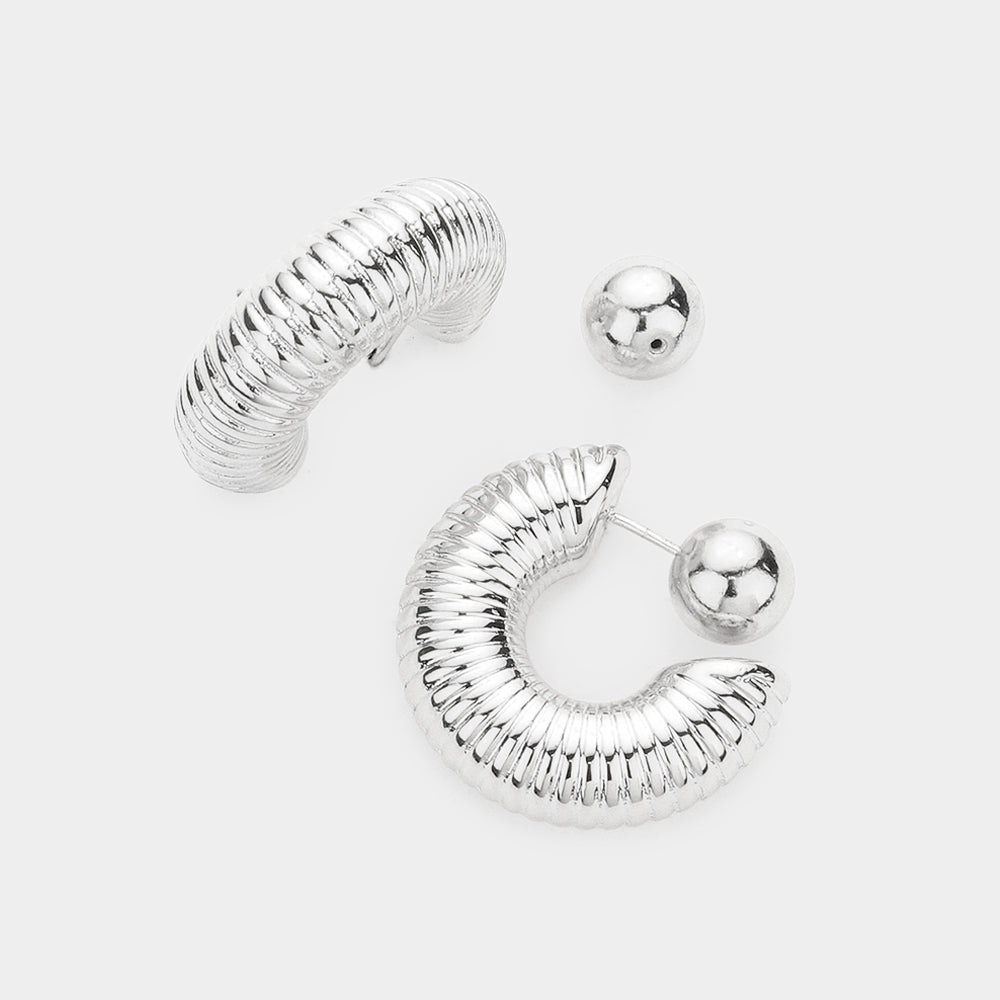 iLLASPARKZ Secret Box_Sterling Silver Dipped Textured Metal Accordion Tube Hoop Earrings