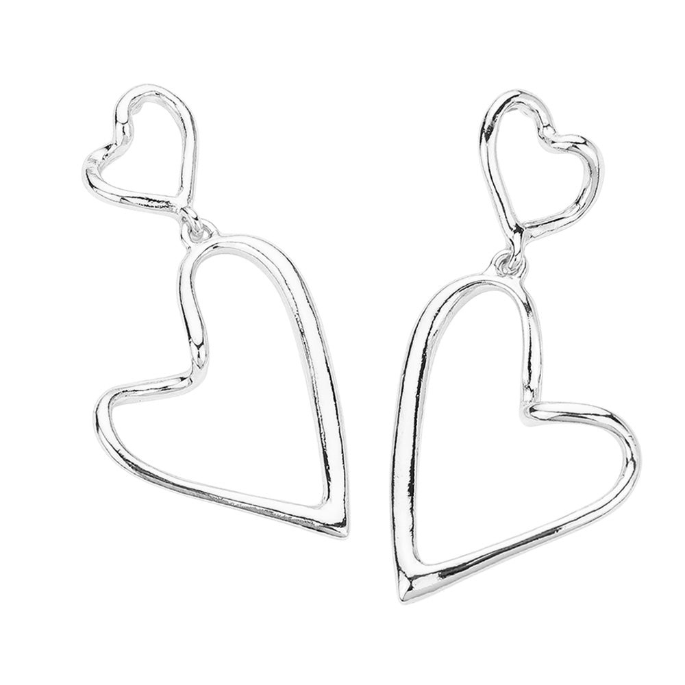 iLLASPARKZ Double Hammered Metal Open Heart Dangle Earrings
