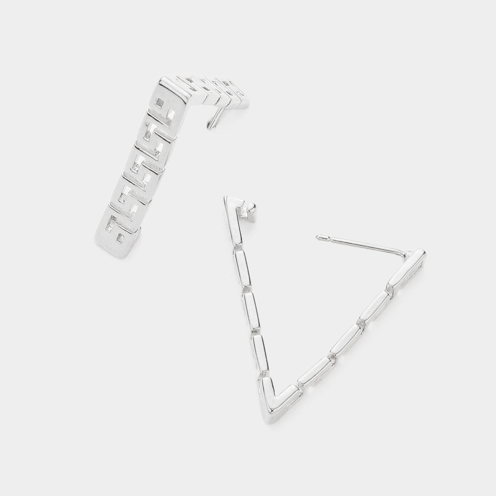 iLLASPARKZ Secret Box _ Sterling Silver Dipped Patterned Metal Triangle Hoop Earrings