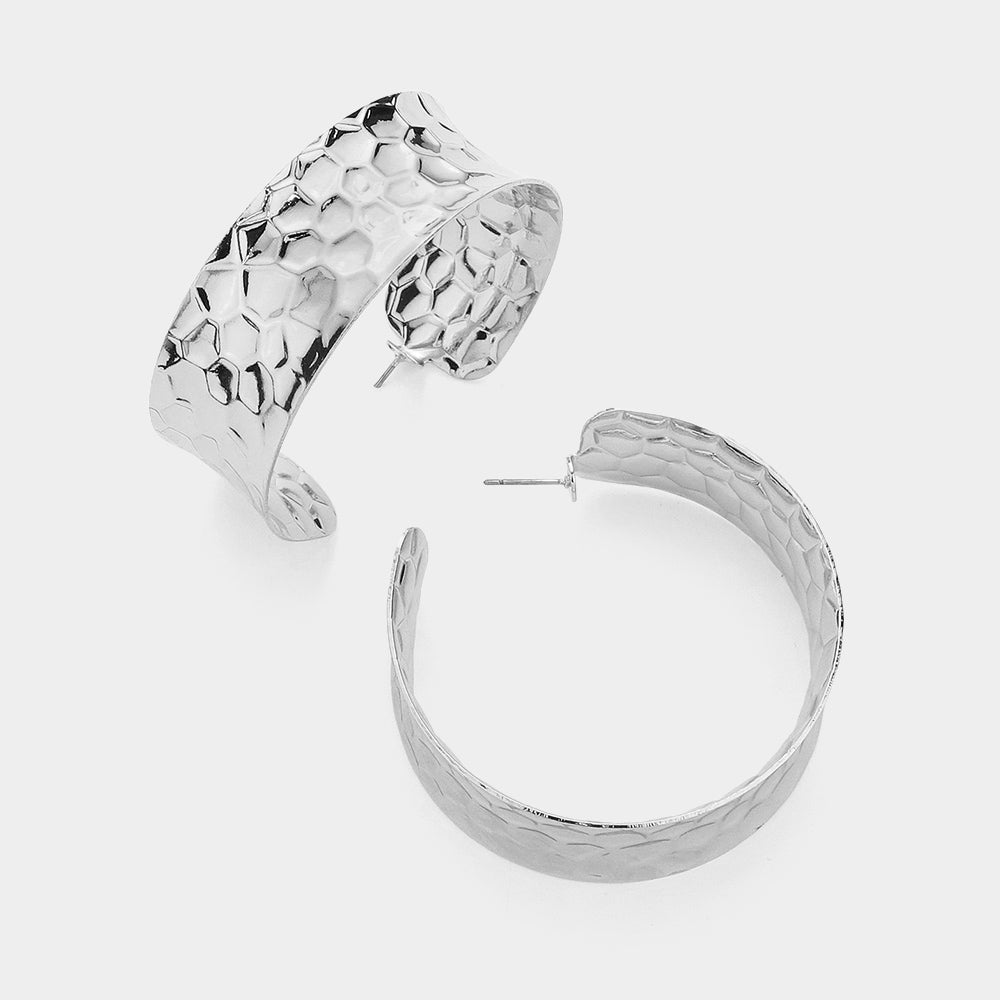 iLLASPARKZ Chunky Hammered Metal Hoop Earrings