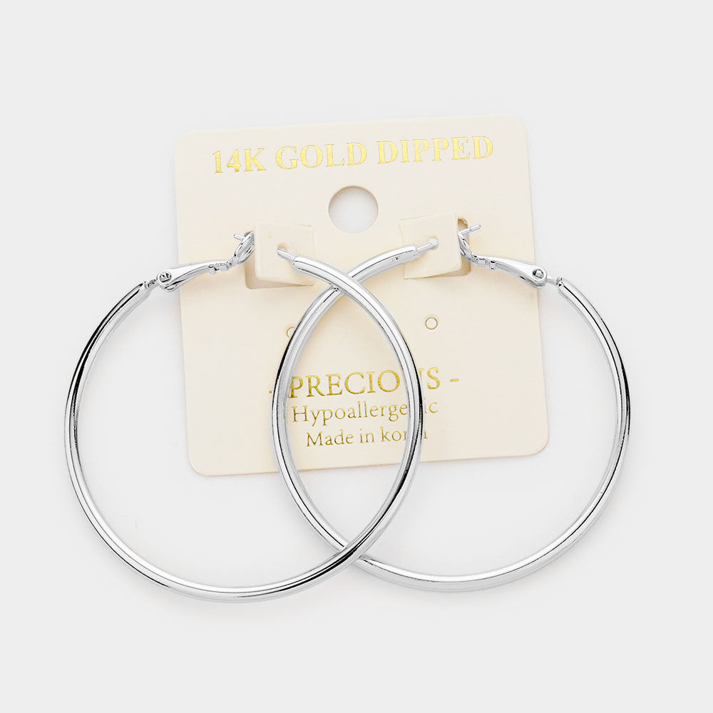 iLLASPARKZ 14K White Gold Dipped 1.8 Inch Hypoallergenic Hoop Earrings