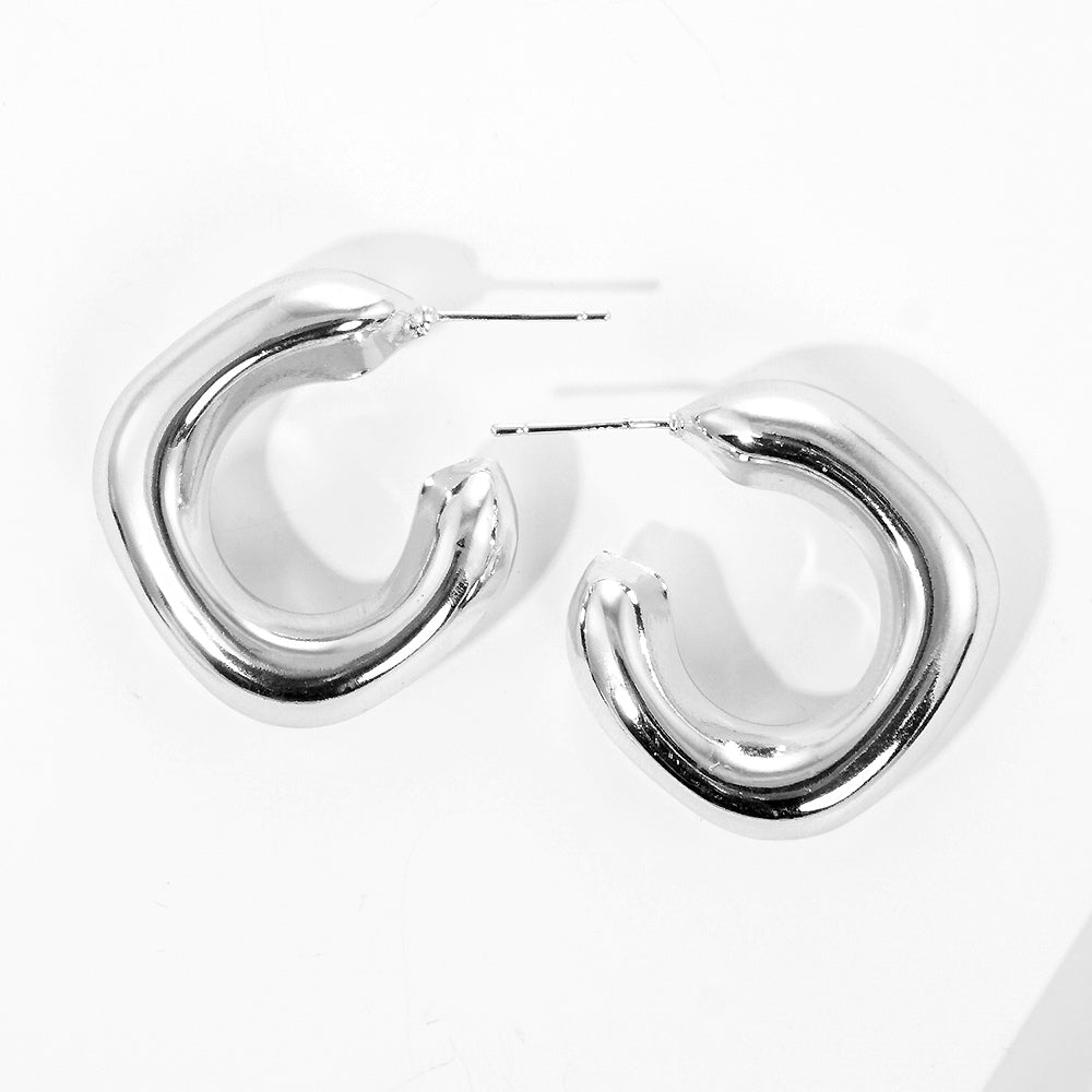 iLLASPARKZ White Gold Dipped Metal Square Hoop Earrings