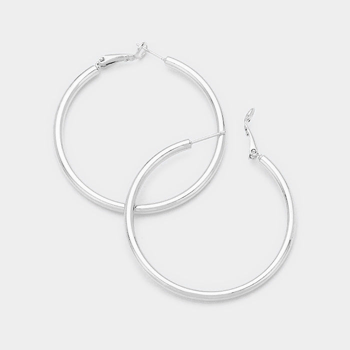 iLLASPARKZ 14K White Gold Dipped 2 Inch Metal Hypoallergenic Hoop Earrings