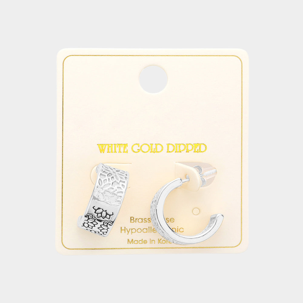 iLLASPARKZ White Gold Dipped Floral Filigree Brass Metal Hoop Earrings