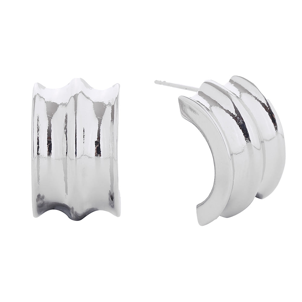 iLLASPARKZ 14k White Gold Dipped Sculpture Modern Hoop Earrings