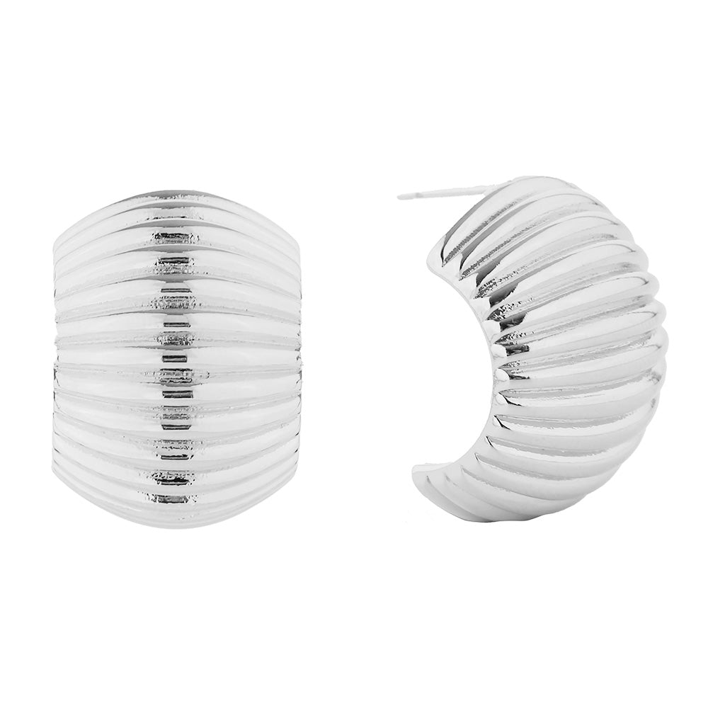 iLLASPARKZ 14K White Gold Dipped Classic Ribbed Hoop Earrings