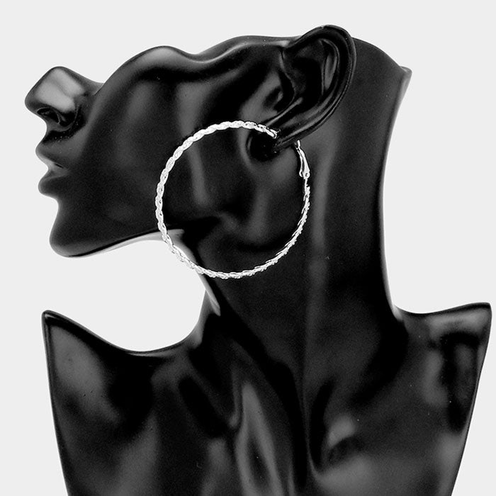 iLLASPARKZ White Gold Dipped Textured Metal Hoop Earrings