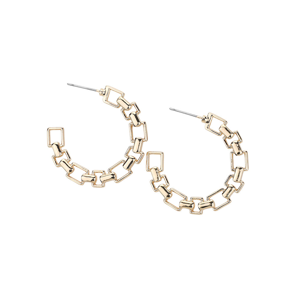 iLLASPARKZ Square Flat Metal Chain Hoop Earrings