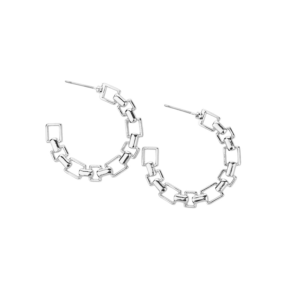 iLLASPARKZ Square Flat Metal Chain Hoop Earrings