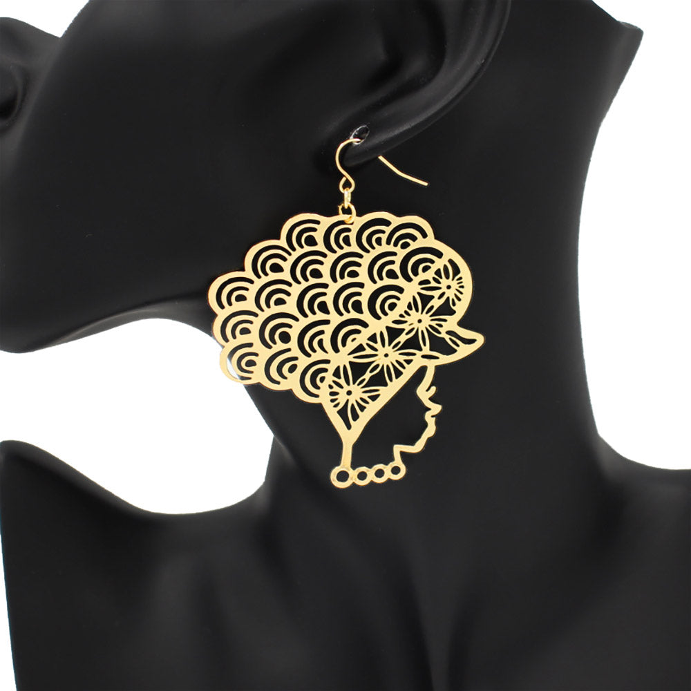 iLLASPARKZ Cut Out Metal Afro Girl Dangle Earrings