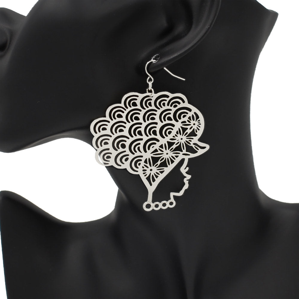 iLLASPARKZ Cut Out Metal Afro Girl Dangle Earrings
