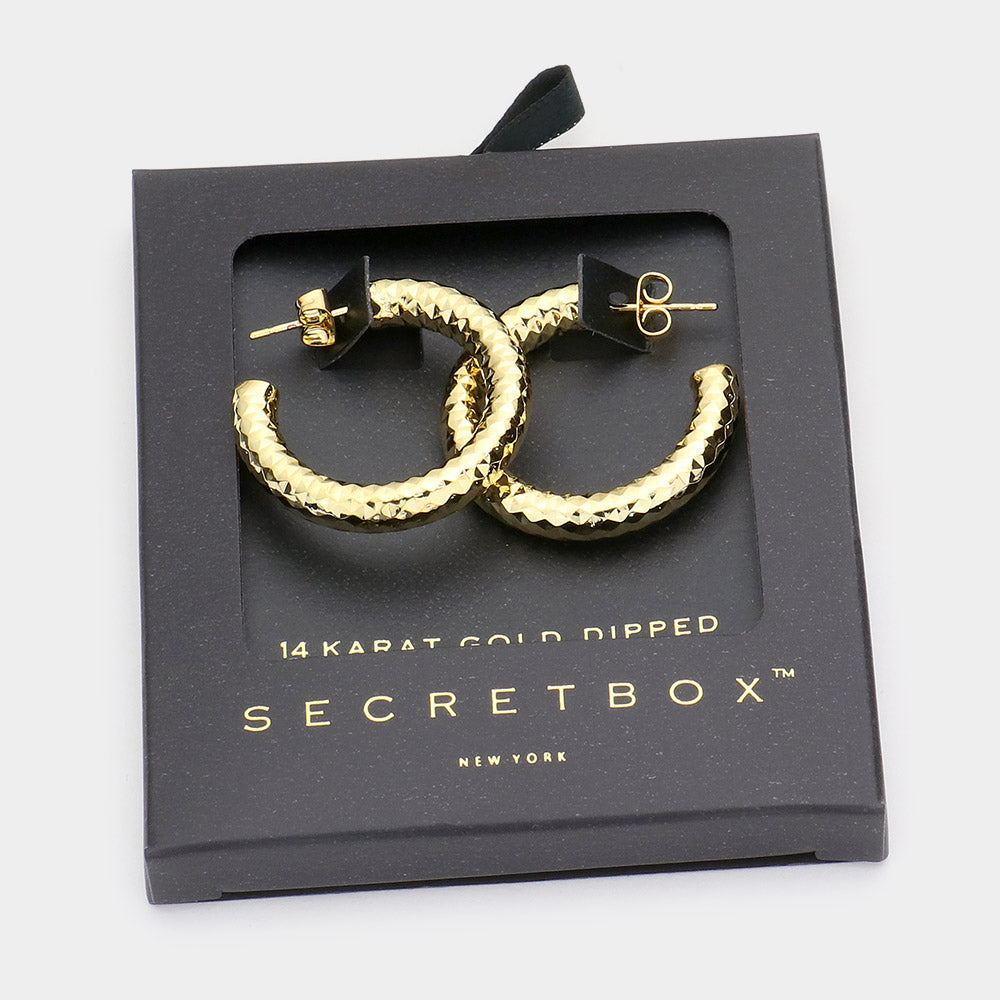 iLLASPARKZ SECRET BOX_14K Gold Dipped Textured Metal Hoop Earrings
