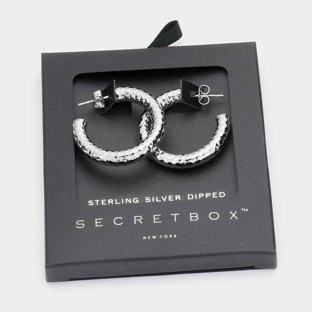 iLLASPARKZ SECRET BOX_Sterling Silver Dipped Textured Metal Hoop Earrings