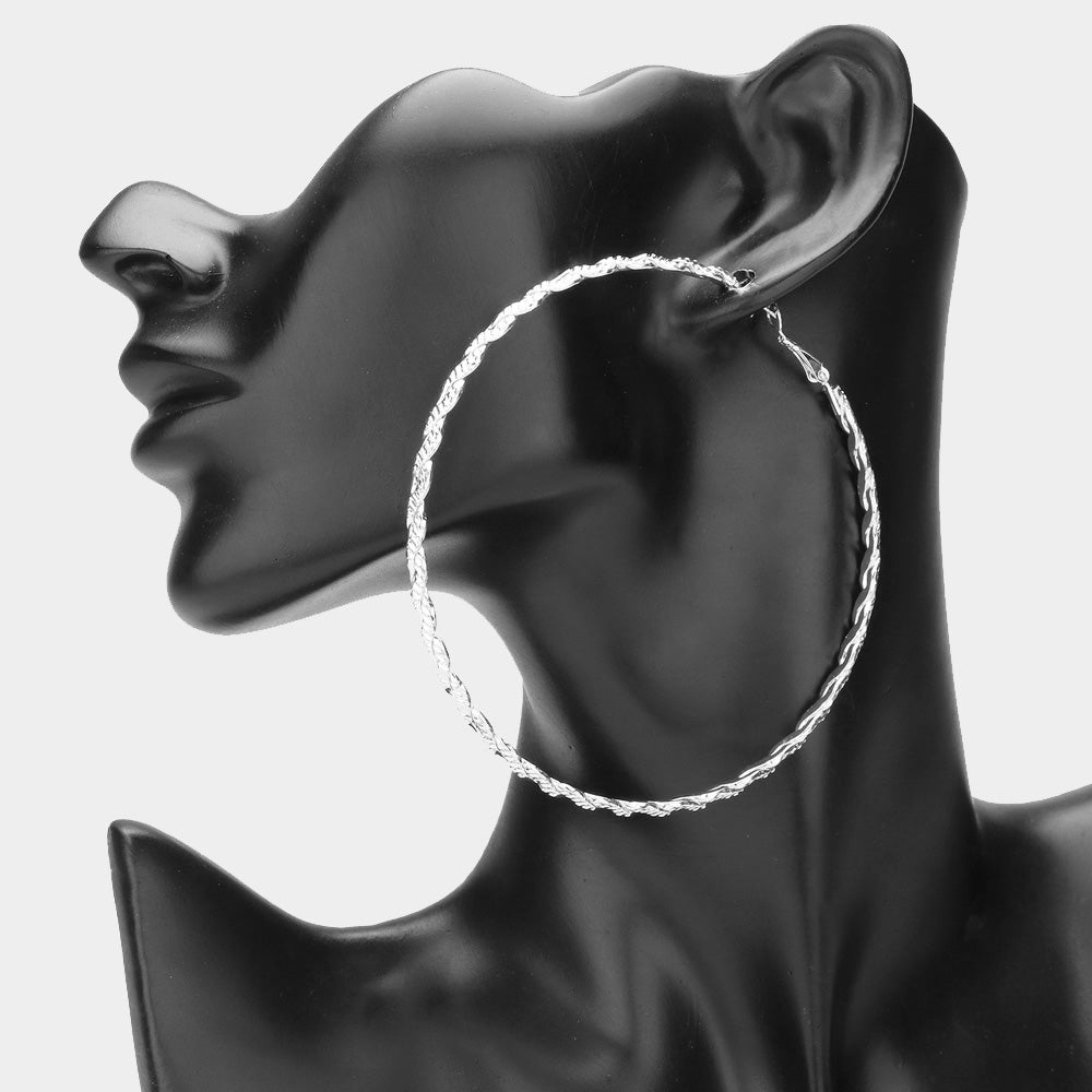 iLLASPARKZ White Gold Dipped Textured Metal Hoop Earrings