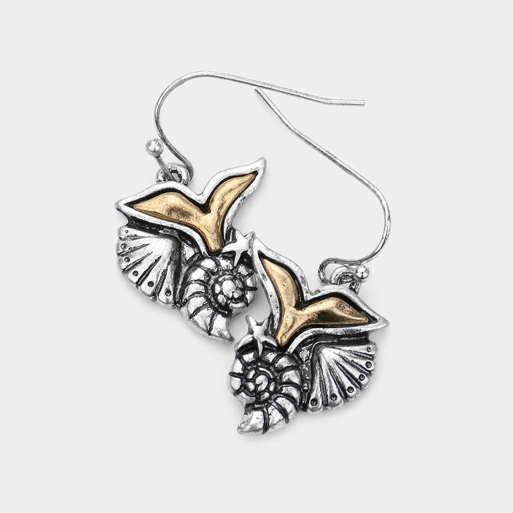 iLLASPARKZ Metal Whale Tail Starfish Conch Shell Dangle Earrings
