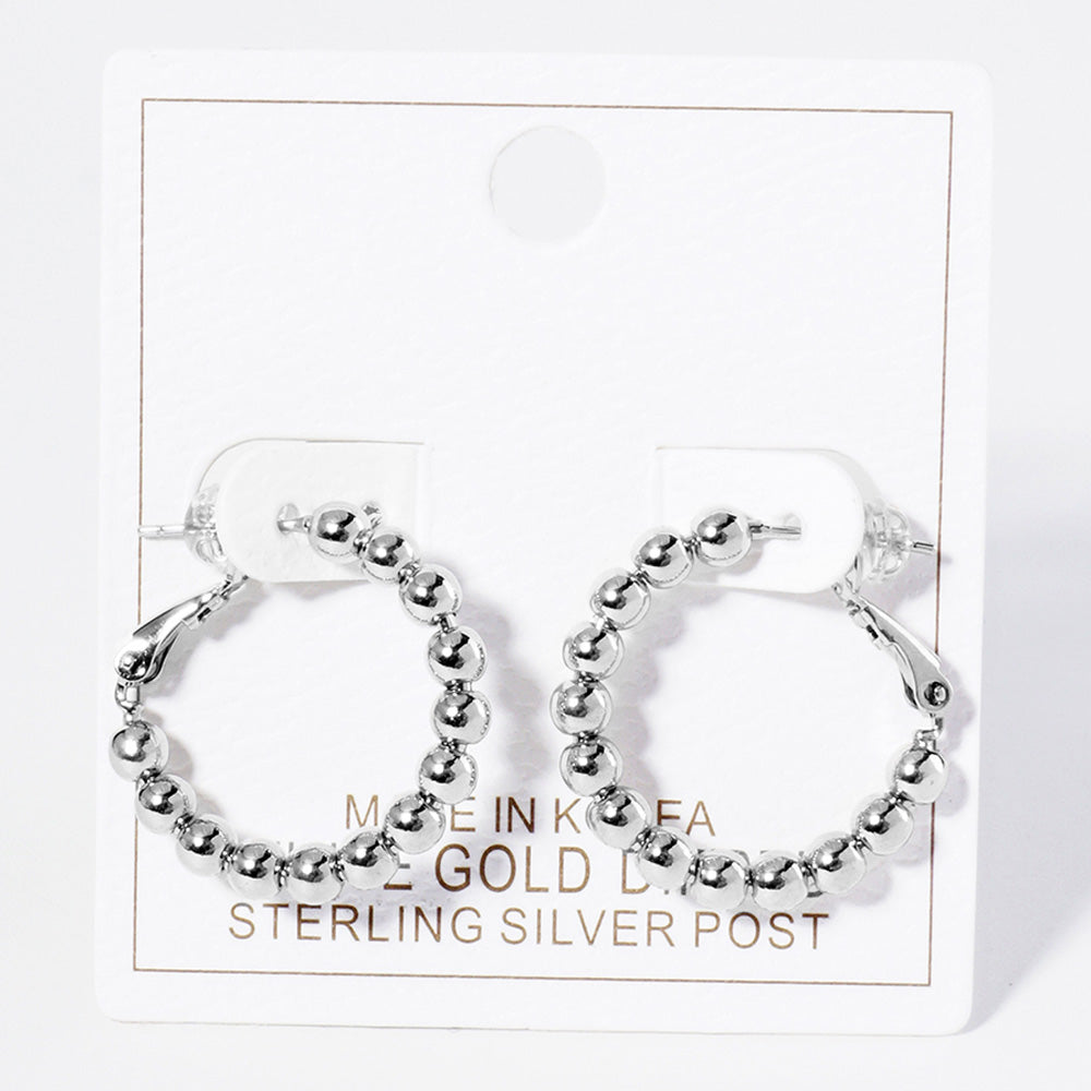 iLLASPARKZ White Gold Dipped Metal Ball Beaded Hoop Earrings