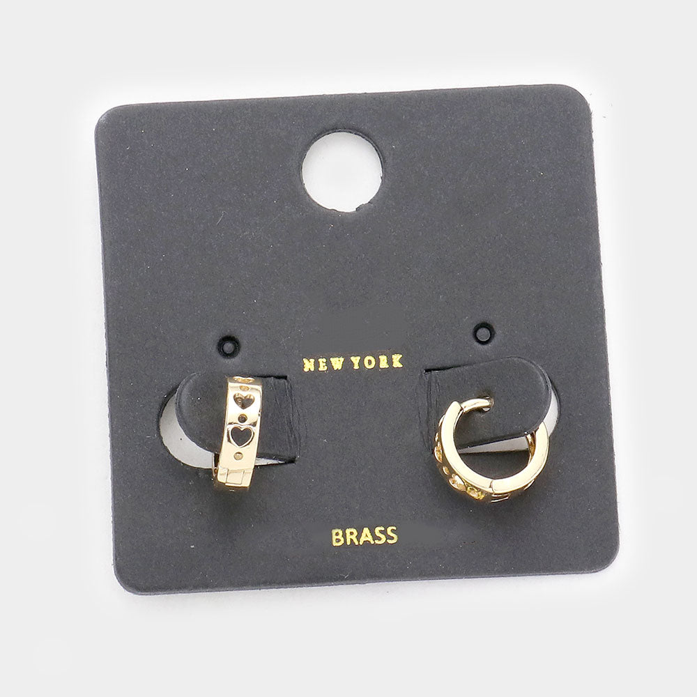 iLLASPARKZ Cut Out Heart Detail Brass Metal Hoop Huggie Earrings