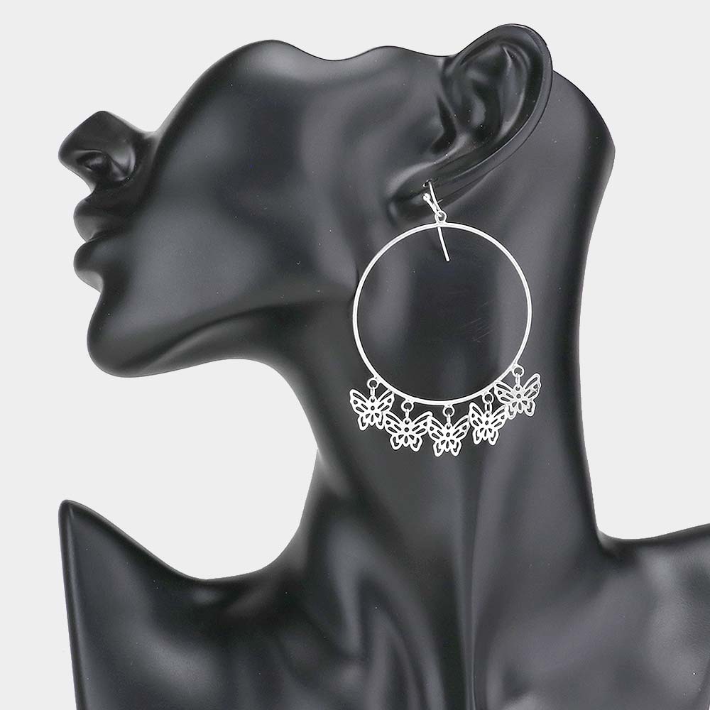 iLLASPARKZ Brass Metal Hoop Cut Out Butterfly Earrings