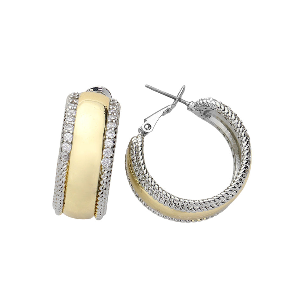 iLLASPARKZ 14K Gold Plated CZ Stone Paved Rim Two Tone Hoop Earrings