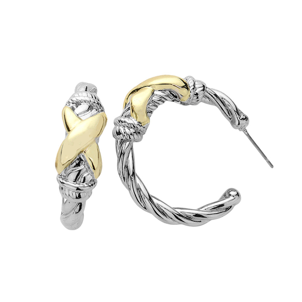 iLLASPARKZ 14K Gold Plated Two Tone Crisscross Pointed Hoop Earrings