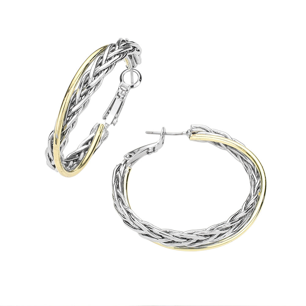 iLLASPARKZ 14k Gold Plated Two Tone Braided Hoop Earrings